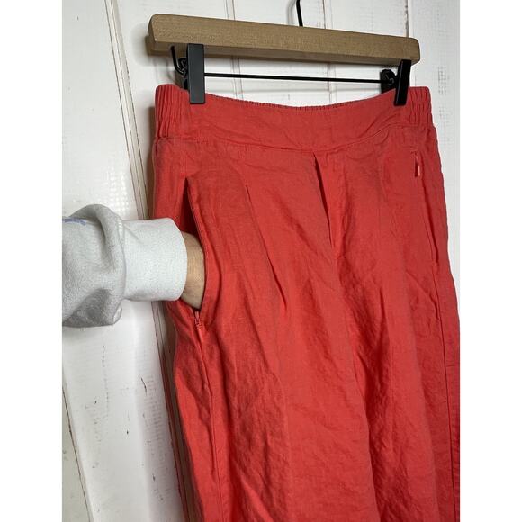 Athleta Playa Linen Wide Leg Crop Pant Beachy Boho Lagenlook Coral Culottes 12 - Picture 3 of 10